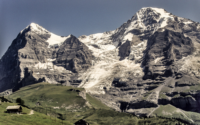 V.l.: Eiger (mit Nordwand), Eigergletscher, Mönch Kleine Scheidegg