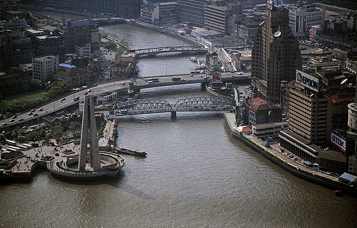 Blick vom Oriental Pearl Tower: Mündung des Suzhou in den Huangpu Shanghai
