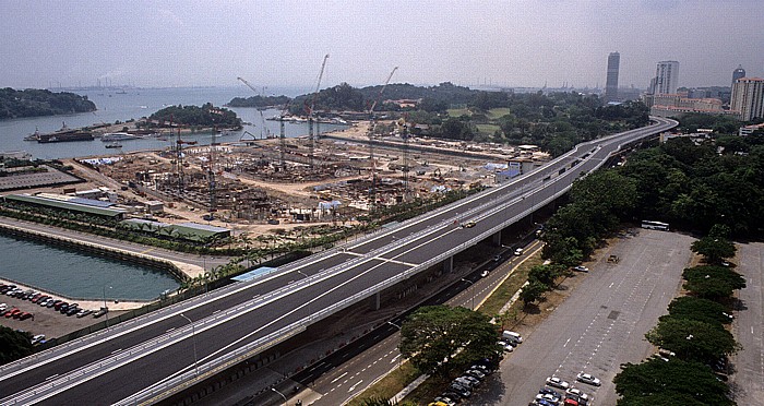 Singapur Blick aus der Cable Car Mount Faber - Sentosa Island in Richtung Westen Keppel Road Straße von Singapur