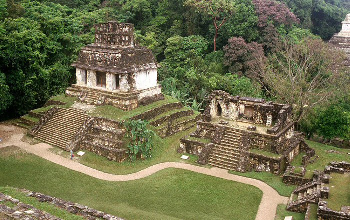 Blick vom Tempel des Kreuzes: Sonnentempel und Tempel XIV Palenque