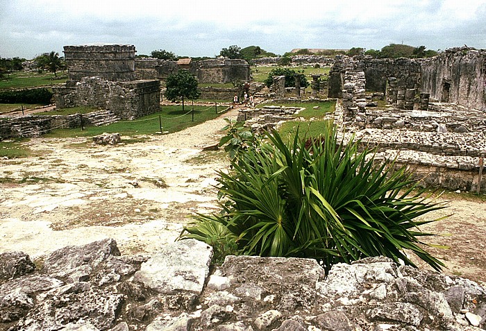 Rechts Haus der Säulen, links Tempel der Fresken Tulum