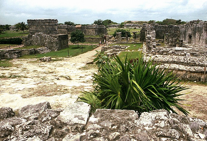 Rechts Haus der Säulen, links Tempel der Fresken Tulum