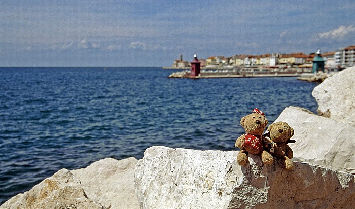 Piran Teddine und Teddy, dahinter das Mittelmeer