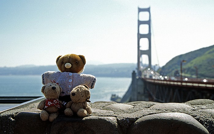 San Francisco Golden Gate Rest Area: Teddine und Teddy mit Daniel Golden Gate Bridge San Francisco Bay