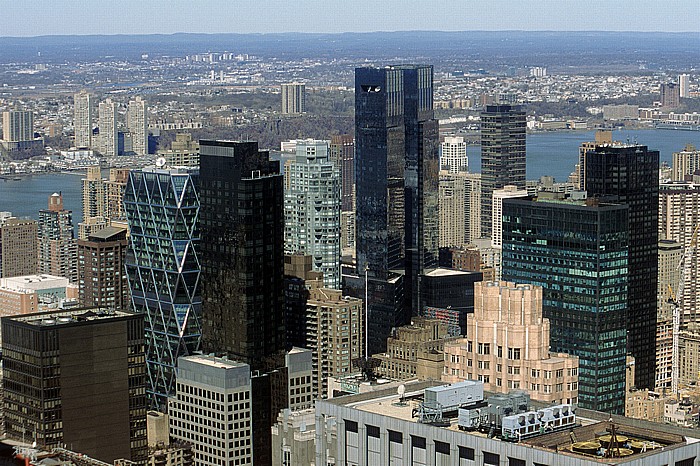 New York City Blick vom Rockefeller Center Top Of The Rock Hearst Tower Hudson River Manhattan Midtown Time Warner Center