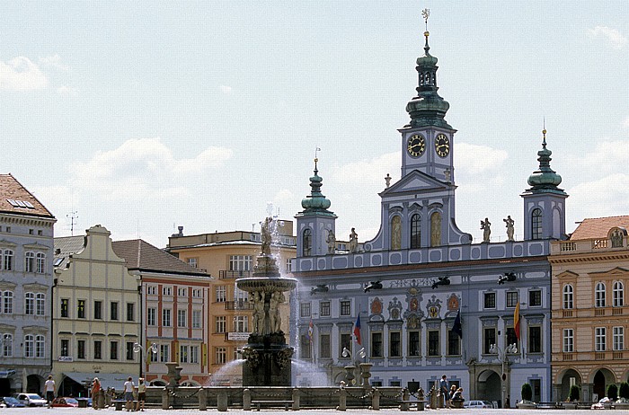 Marktplatz: Samsonbrunnen, Rathaus Budweis