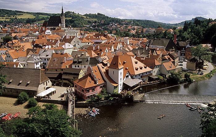 Schloss: Blick von der Mantelbrücke: Altstadt, Moldau Krumau an der Moldau