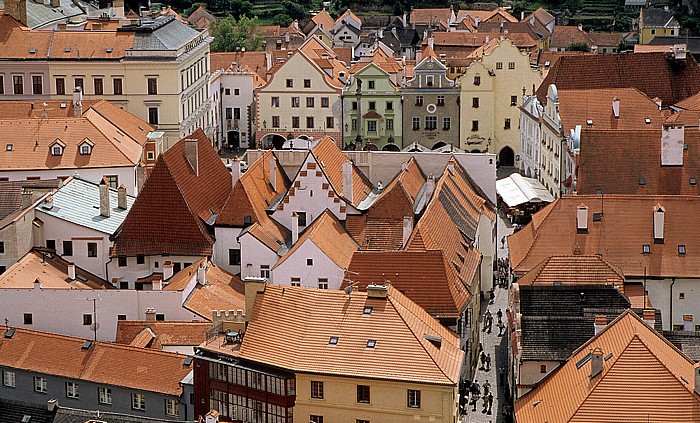 Blick vom Schlossturm: Altstadt mit Platz der Einigkeit Krumau an der Moldau