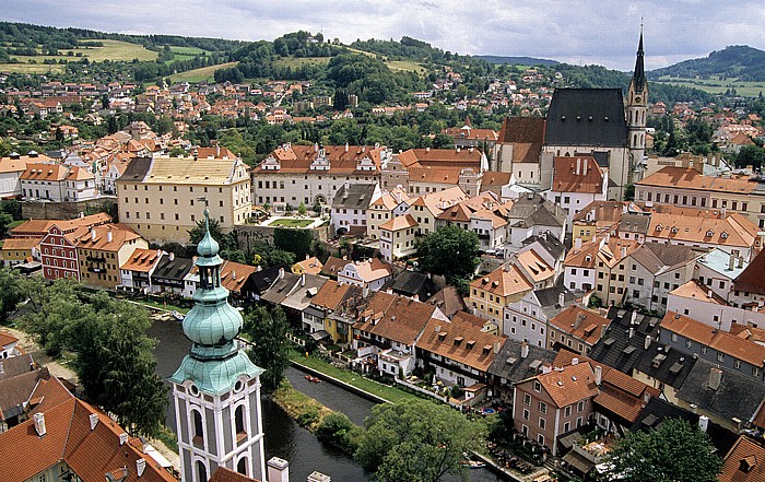 Blick vom Schlossturm: Moldau, Altstadt Krumau an der Moldau