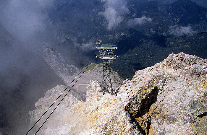 Zugspitze (A) Blick vom Gipfel: Tiroler Zugspitzbahn