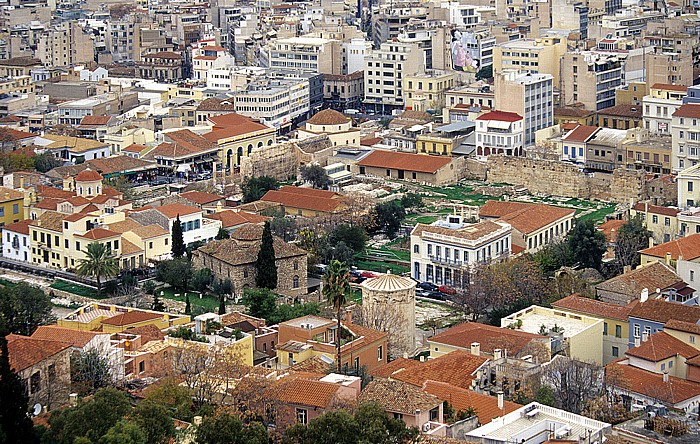 Athen Blick von der Akropolis Hadriansbibliothek Römische Agora Αέρηδες Ακρόπολη