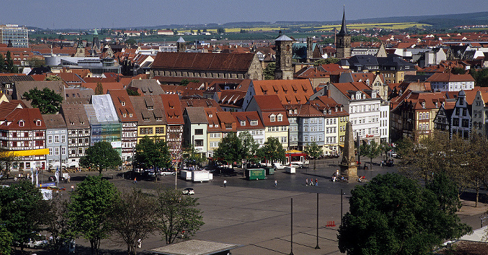 Erfurt Blick von der Zitadelle Petersberg: Domplatz mit Obelisk Barfüßerkirche Predigerkirche