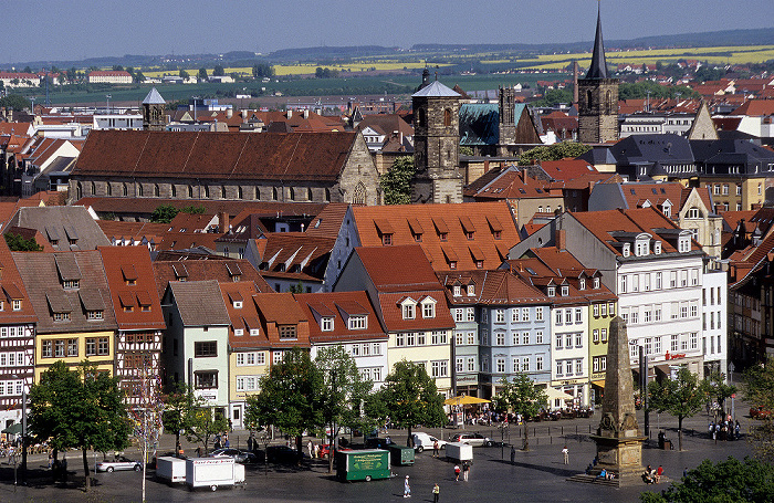 Erfurt Blick von der Zitadelle Petersberg: Predigerkirche, Domplatz mit Obelisk Barfüßerkirche