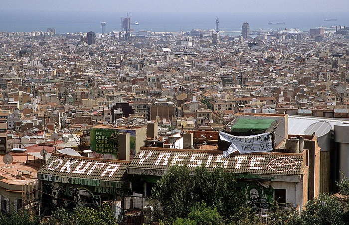 Barcelona Blick vom Parc Güell: Stadtzentrum, Mittelmeer