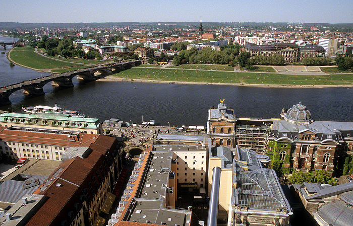 Bick von der Kuppel der Frauenkirche: Innere Altstadt, Elbe, Innere Neustadt Dresden