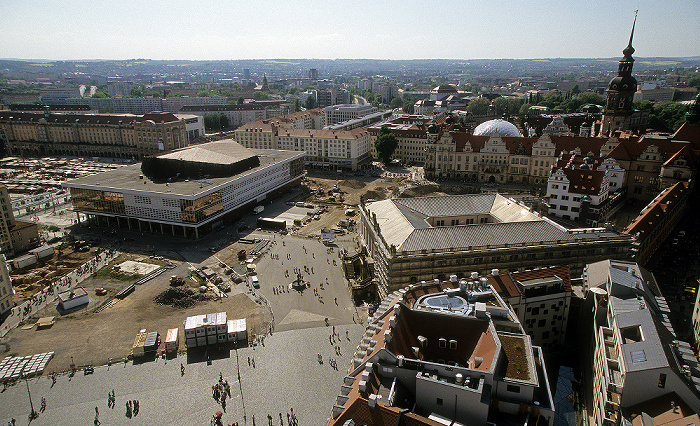 Dresden Bick von der Kuppel der Frauenkirche: Innere Altstadt Altmarkt Hausmannsturm Kulturpalast Neumarkt Residenzschloss Verkehrsmuseum