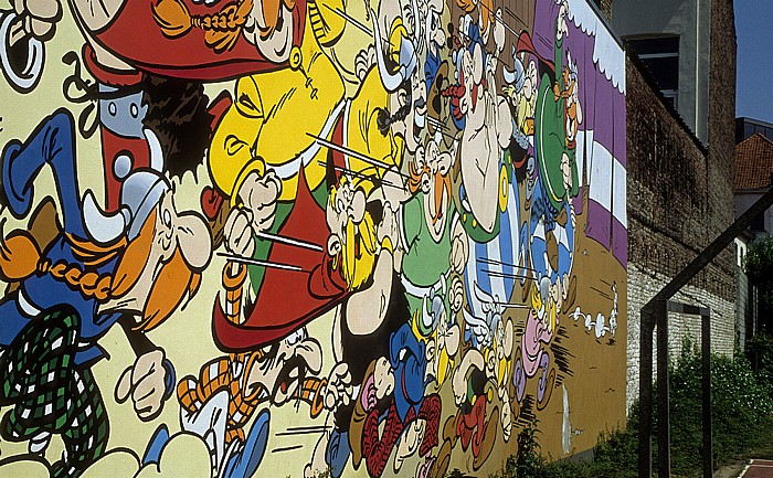 Rue de la Buanderie: Comic-Wandgemälde Asterix und Obelix Brüssel