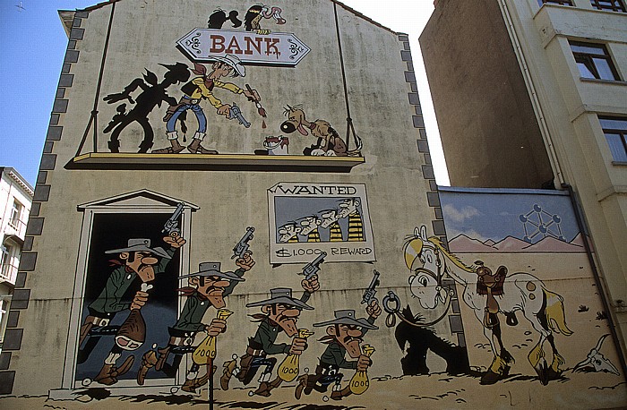 Rue de la Buanderie: Comic-Wandgemälde Lucky Luke Brüssel
