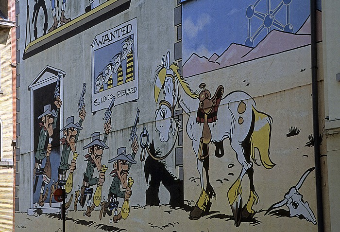 Brüssel Rue de la Buanderie: Comic-Wandgemälde Lucky Luke Wandgemälde Lucky Luke