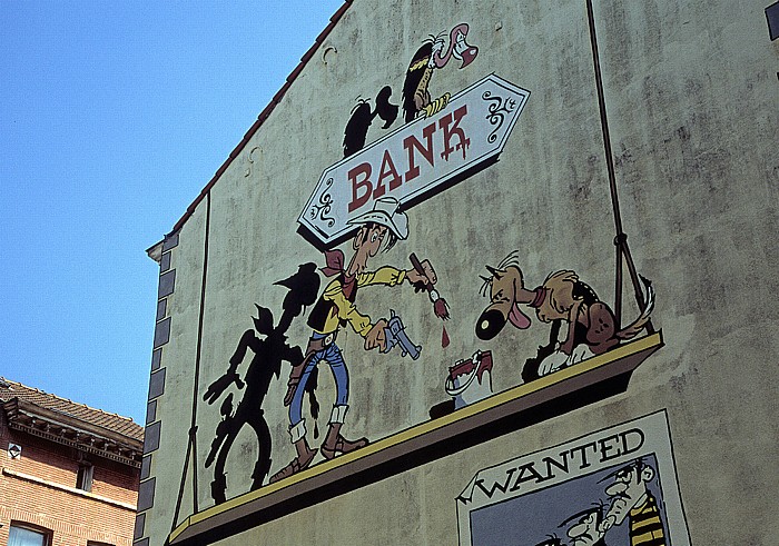 Brüssel Rue de la Buanderie: Comic-Wandgemälde Lucky Luke Wandgemälde Lucky Luke