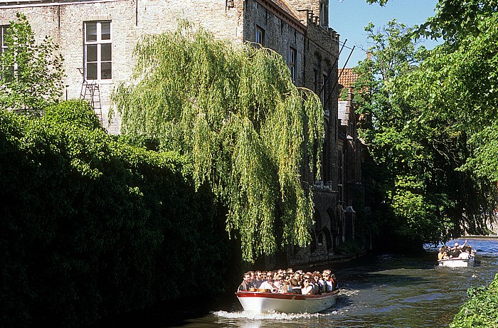 Gracht (Kanal) mit Ausflugsbooten, Trauerweiden Brügge