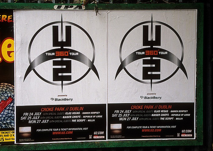 Werbeplakate für die 3 Konzerte der 360°-Tour von U2 im Croke Park (24./25./27. Juli 2009) Dublin