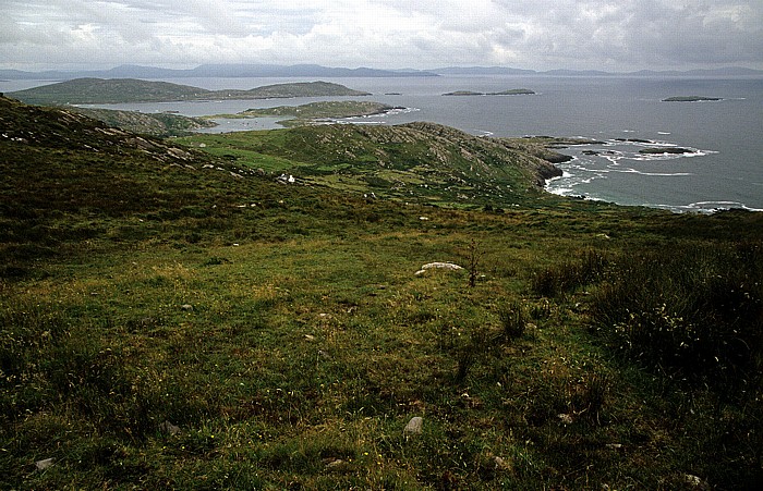 Blick vom Coomakesta Pass (Ring of Kerry): Kenmare Bay (Kenmare River) Iveragh Peninsula