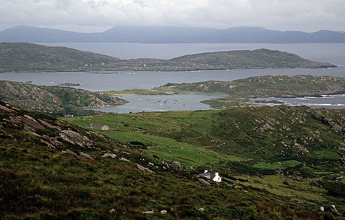 Blick vom Coomakesta Pass (Ring of Kerry): Kenmare Bay (Kenmare River) Iveragh Peninsula
