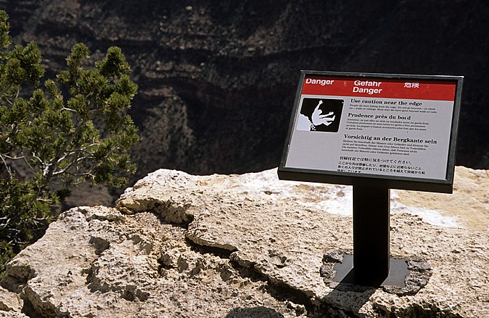 Grand Canyon National Park South Rim: Warnschild
