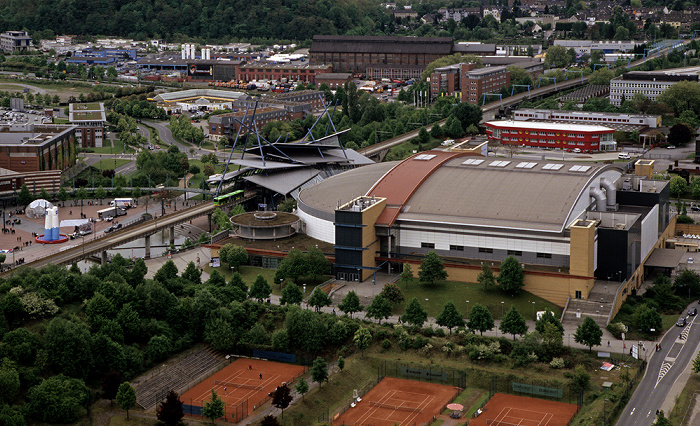 Blick vom Gasometer: CentrO, Haltestelle Neue Mitte, König-Pilsener-Arena Oberhausen