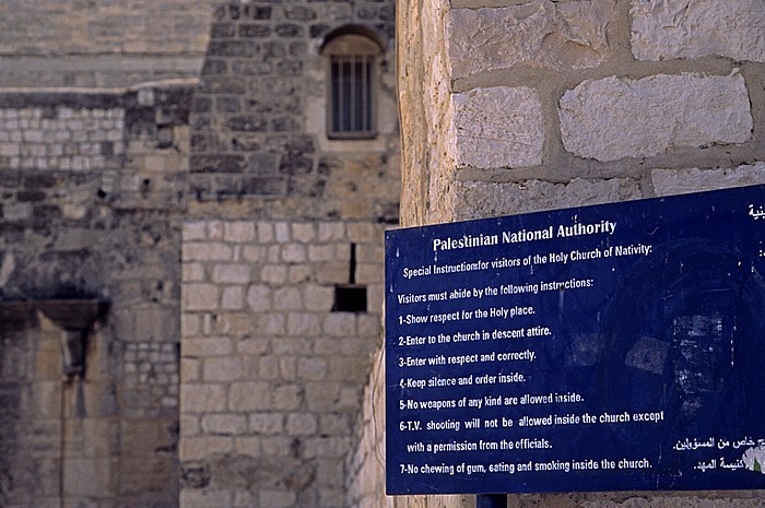 Geburtskirche: Verhaltenshinweise der Palästinensischen Autonomiebehörde Bethlehem