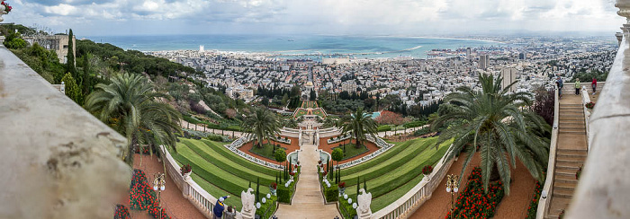 Haifa Gärten der Bahai mit dem Schrein des Bab, Stadtzentrum, Hafen, Mittelmeer