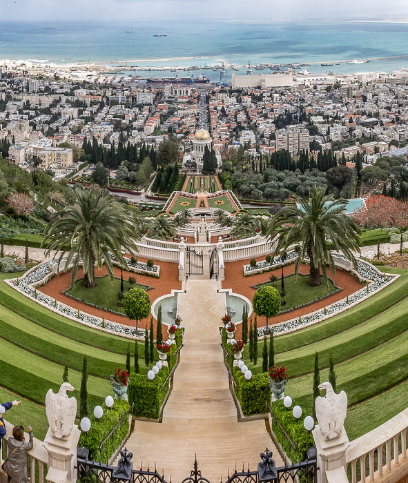 Haifa Gärten der Bahai mit dem Schrein des Bab, Stadtzentrum, Hafen, Mittelmeer