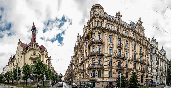 Jugendstilviertel: Ecke Albertstraße (Alberta iela) / Strelniekustraße (Strelnieku iela) Riga