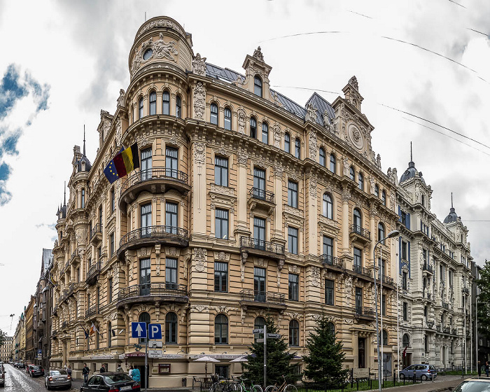 Riga Jugendstilviertel: Ecke Albertstraße (Alberta iela) / Strelniekustraße (Strelnieku iela)