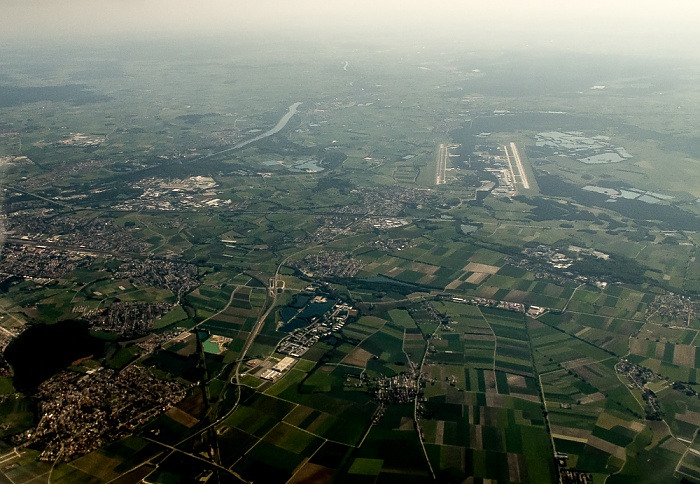 Bayern - Ingolstadt (links) / Landkreis Pfaffenhofen an der Ilm Fliegerhorst Ingolstadt/Manching Manching Luftbild aerial photo