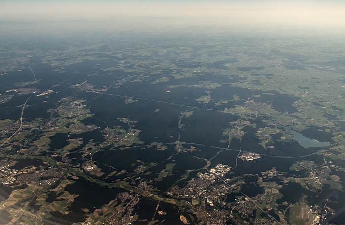 Bayern - Landkreis Roth Bundesautobahn A 6 Bundesautobahn A 9 Heeresflugplatz Roth Main-Donau-Kanal Otto-Lilienthal-Kaserne Rothsee Luftbild aerial photo