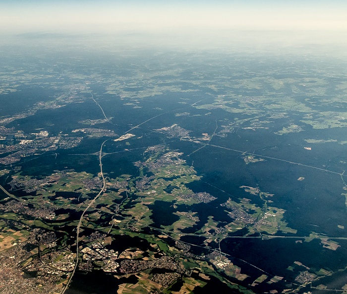 Bayern - Landkreis Roth Autobahnkreuz Nürnberg-Süd Bundesautobahn A 6 Bundesautobahn A 9 Bundesstraße B 2 Großschwarzenlohe Main-Donau-Kanal Schwanstetten Wendelstein Luftbild aerial photo