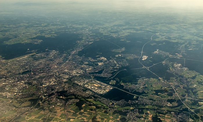 Nürnberg Autobahnkreuz Nürnberg-Süd Bundesautobahn A 6 Bundesautobahn A 73 Flughafen Nürnberg Hafen Nürnberg Main-Donau-Kanal Luftbild aerial photo