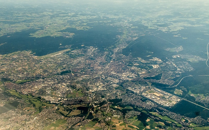 Nürnberg Bundesautobahn A 6 Bundesautobahn A 73 Bundesautobahn A 9 Flughafen Nürnberg Hafen Nürnberg Main-Donau-Kanal Luftbild aerial photo