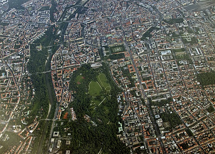 München V.l.: Bogenhausen / Haidhausen-Au, Altstadt-Lehel, Maxvorstadt, Schwabing-Freimann Englischer Garten Isar Luftbild aerial photo