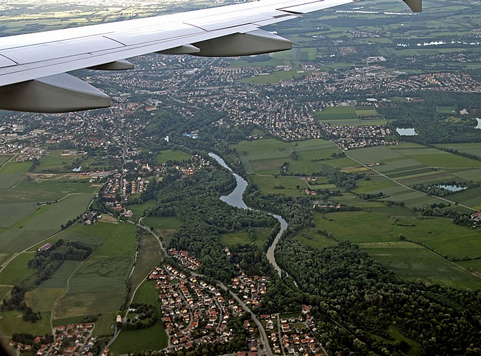 Bayern - Landkreis Dachau (v.u.): Günding (Bergkirchen), Amper, Dachau Luftbild aerial photo