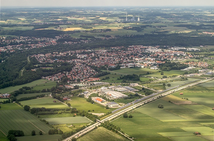 Bayern - Landkreis Freising: Freising Bundesautobahn A 92 Kraftwerk Zolling Luftbild aerial photo