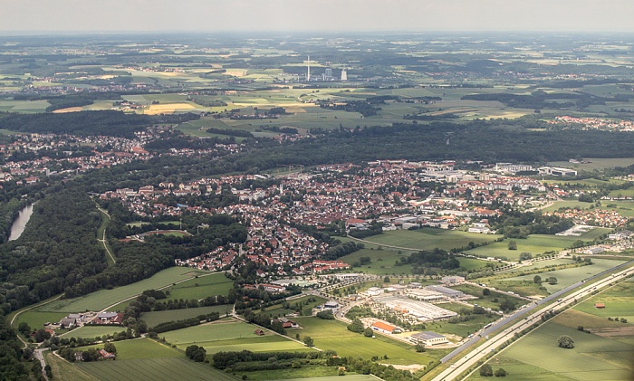 Bayern - Landkreis Freising: Freising Bundesautobahn A 92 Kraftwerk Zolling Luftbild aerial photo