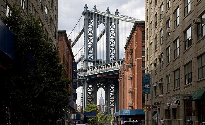 New York City Dumbo (Down Under the Manhattan Bridge Overpass): Washington Street, Manhattan Bridge Empire State Building