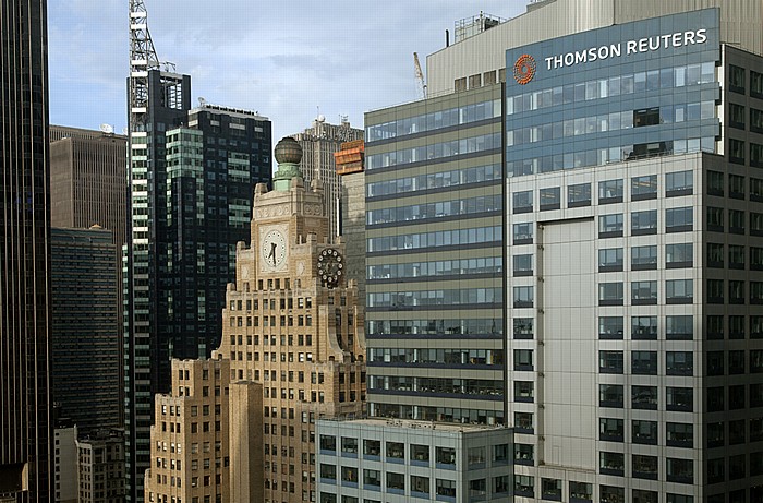 New York City Blick aus dem Hilton Times Square: Manhattan Midtown 1501 Broadway (Paramount Building) Bertelsmann Building GE Building Rockefeller Center Thompson Reuters Building