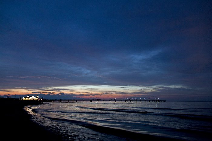 Strand: Sonnenuntergang über der Seebrücke und der Ostsee Ahlbeck