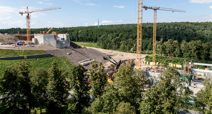 Blick vom Schiffshebewerk: Baustelle Neues Schiffshebewerk Niederfinow