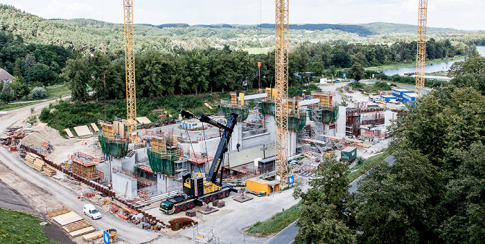 Niederfinow Blick vom Schiffshebewerk: Baustelle Neues Schiffshebewerk