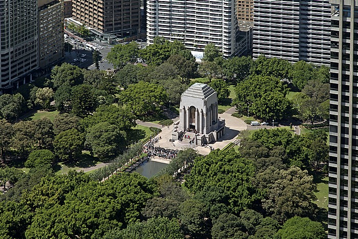 Blick vom Sydney Tower: Hyde Park mit dem ANZAC War Memorial Sydney